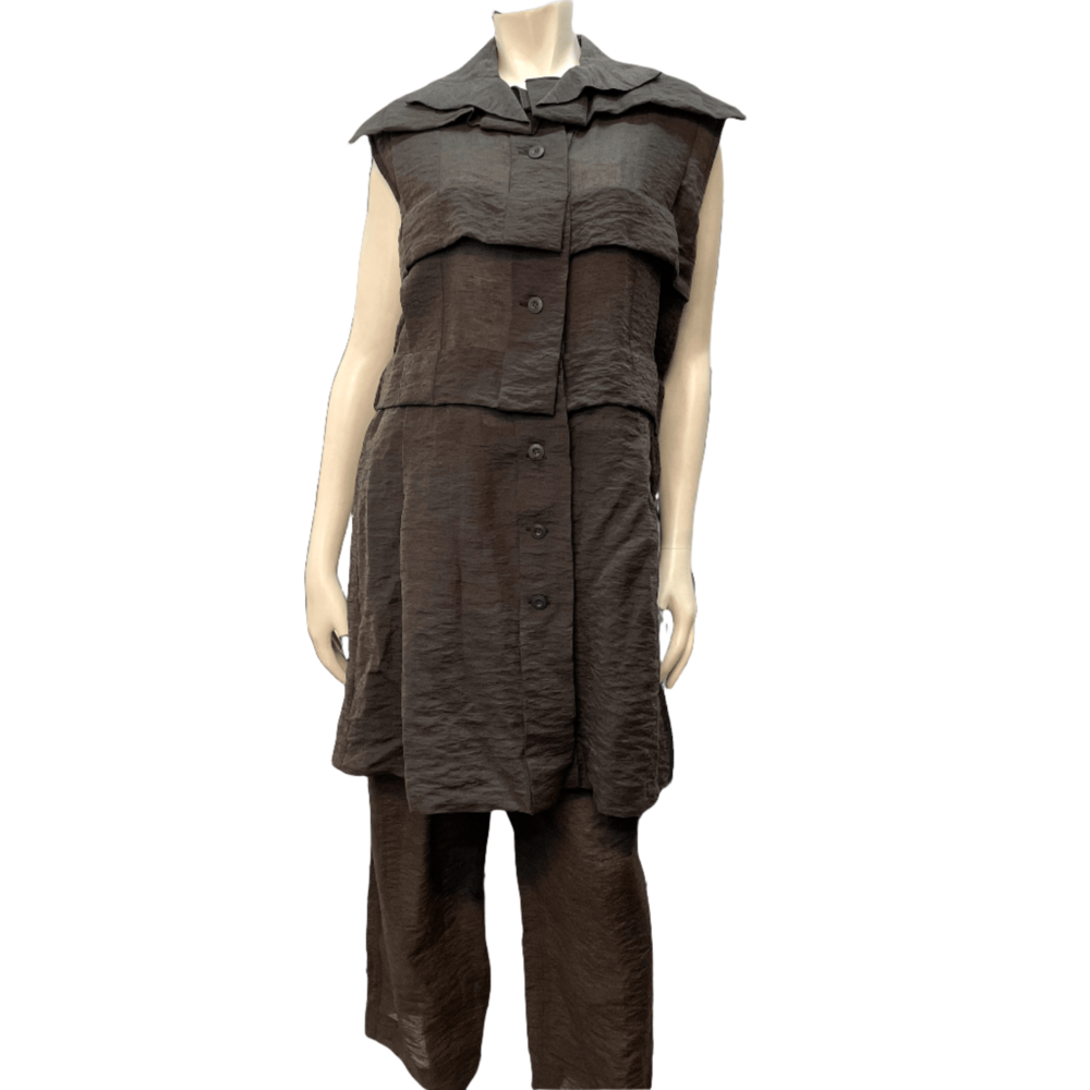 Issey Miyake Y2k Vintage Designer Brown Top & Trouser Set M